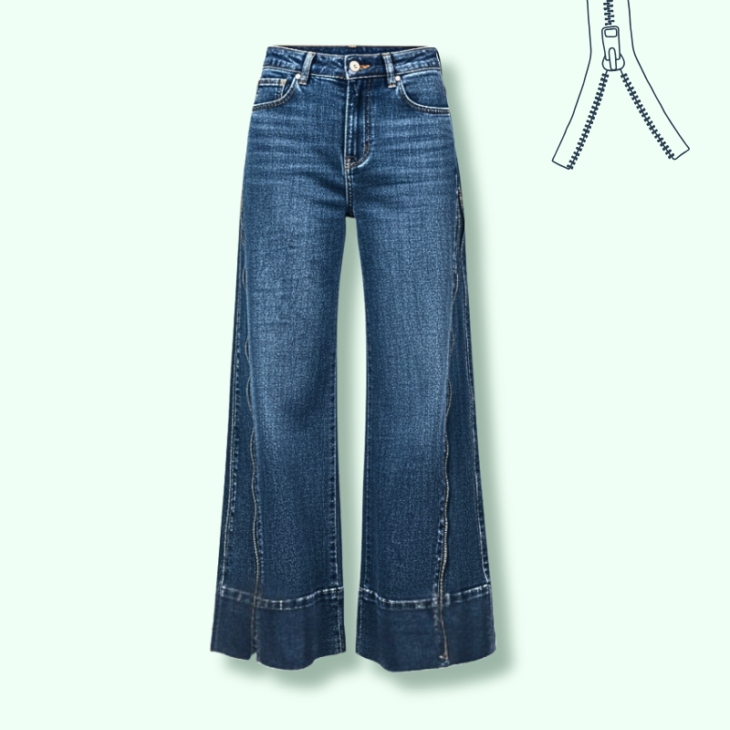 jeans wide leg con cerniera laterale per stringere o allargare la gamba