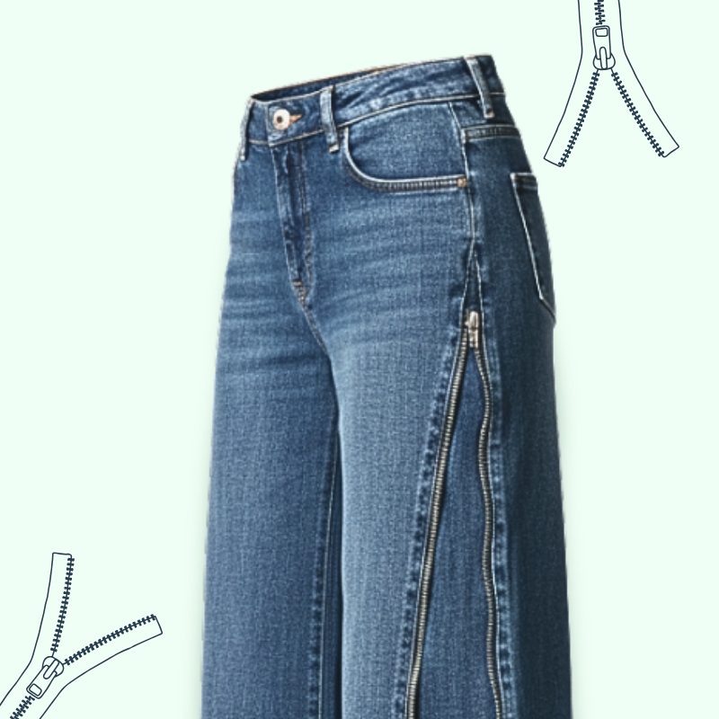 jeans wide leg con cerniera laterale per stringere o allargare la gamba
