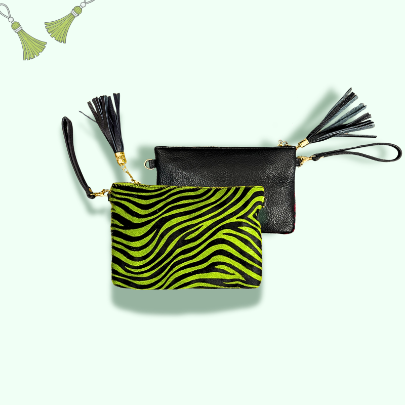 pochette zebrata con zip e manico morbido