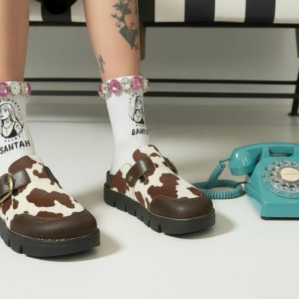 Slides maculate suola Platform con fibbia