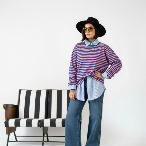 maglia manica lunga motivo a righe