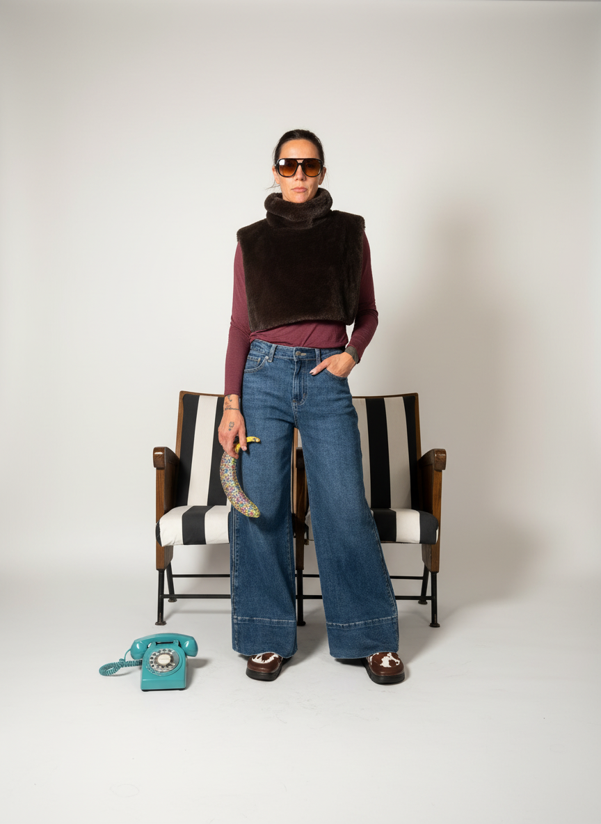 jeans wide leg con cerniera laterale per stringere o allargare la gamba