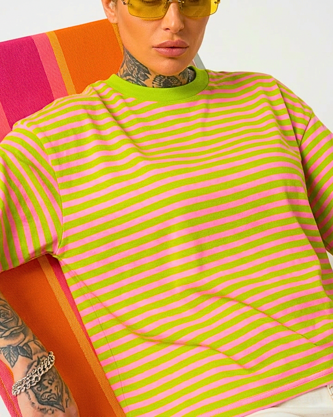 T-SHIRT OVER A RIGHE SAN POP-STRIPE COLORI ACCESI