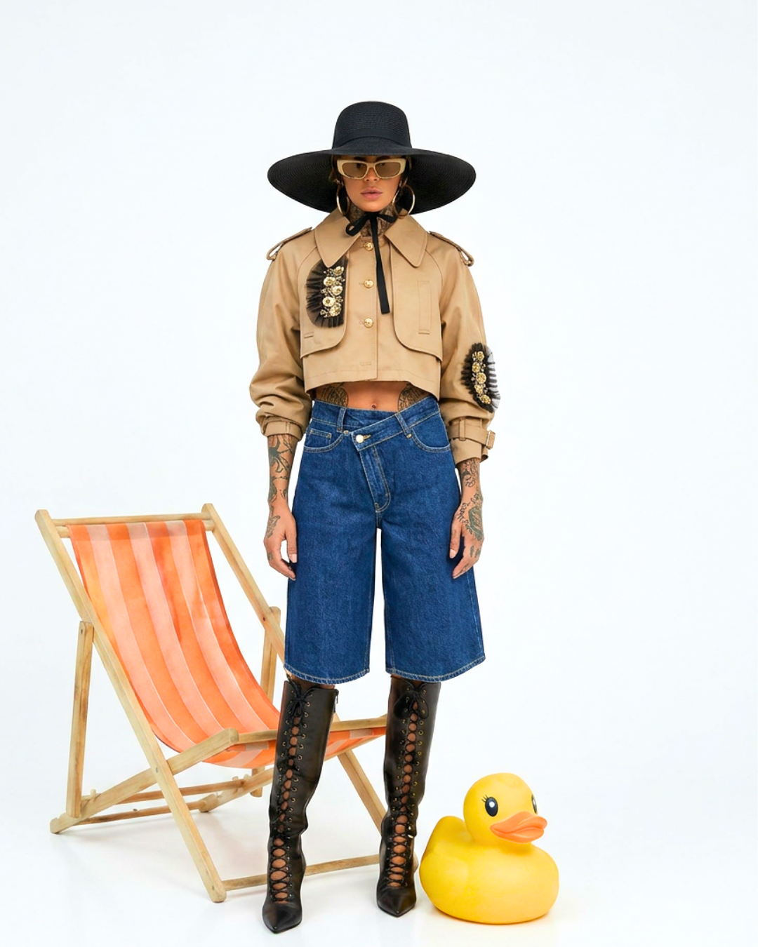 TRENCH SAN GOLDEN CROP CON RICAMI ORO E TULLE
