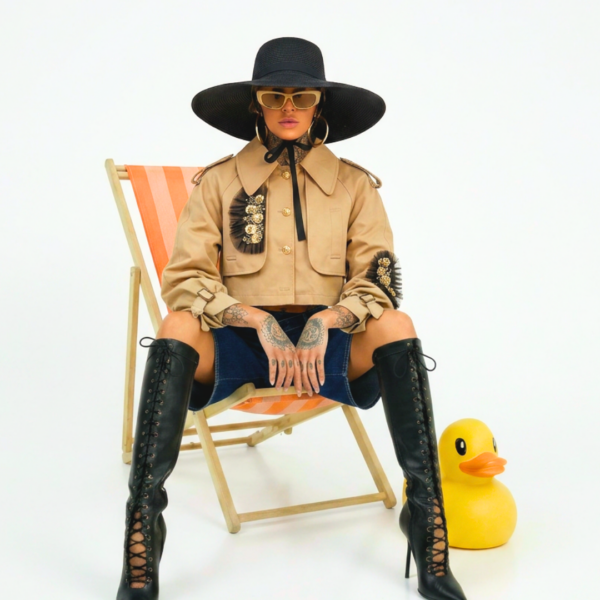 TRENCH SAN GOLDEN CROP CON RICAMI ORO E TULLE