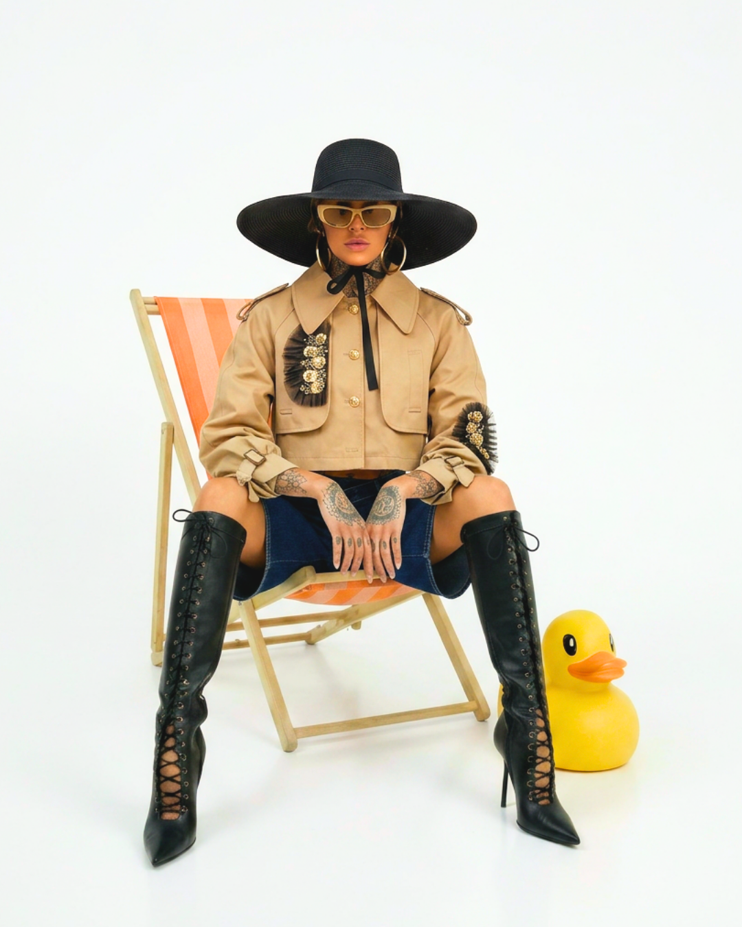TRENCH SAN GOLDEN CROP CON RICAMI ORO E TULLE