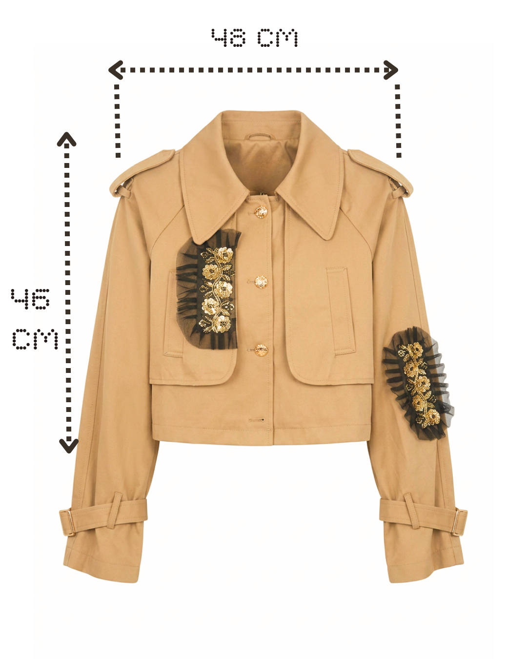 TRENCH SAN GOLDEN CROP CON RICAMI ORO E TULLE