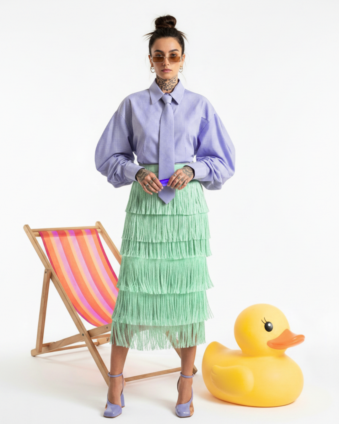 CAMICIA SPALLE A SBUFFO SAN NUVOLA FANTASIA A RIGHE