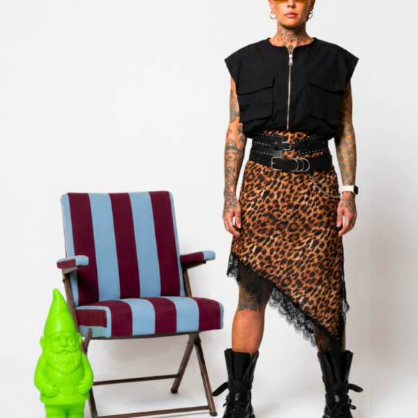 GONNA ASIMMETRICA IN ANIMALIER E PIZZO SAN LEA