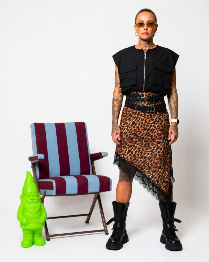 GONNA ASIMMETRICA IN ANIMALIER E PIZZO SAN LEA