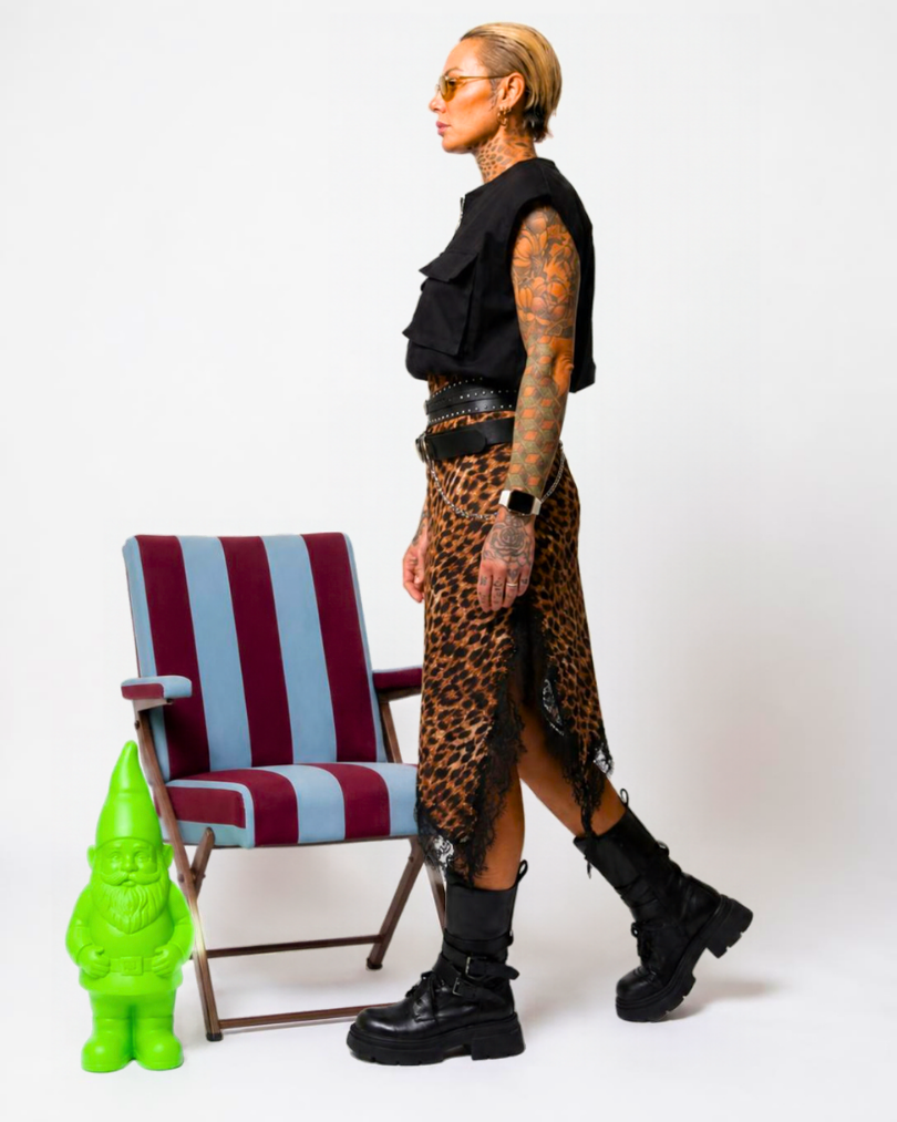 GONNA ASIMMETRICA IN ANIMALIER E PIZZO SAN LEA