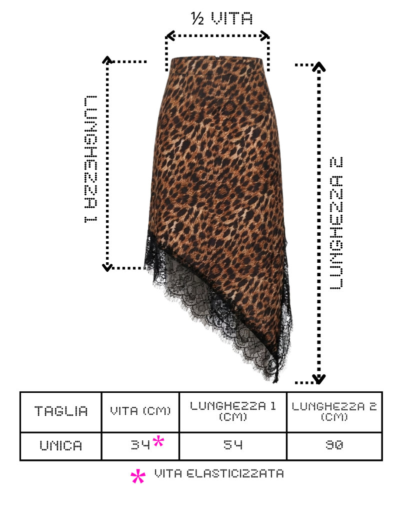 GONNA ASIMMETRICA IN ANIMALIER E PIZZO SAN LEA
