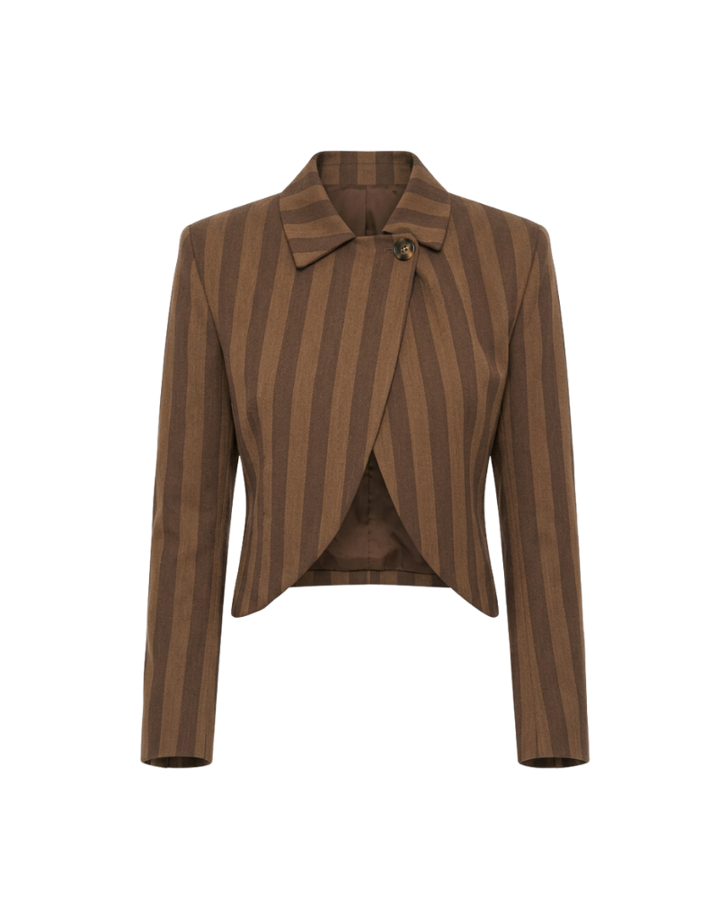 BLAZER MARRONE CROP ASIMMETRICO A RIGHE SAN TWIST