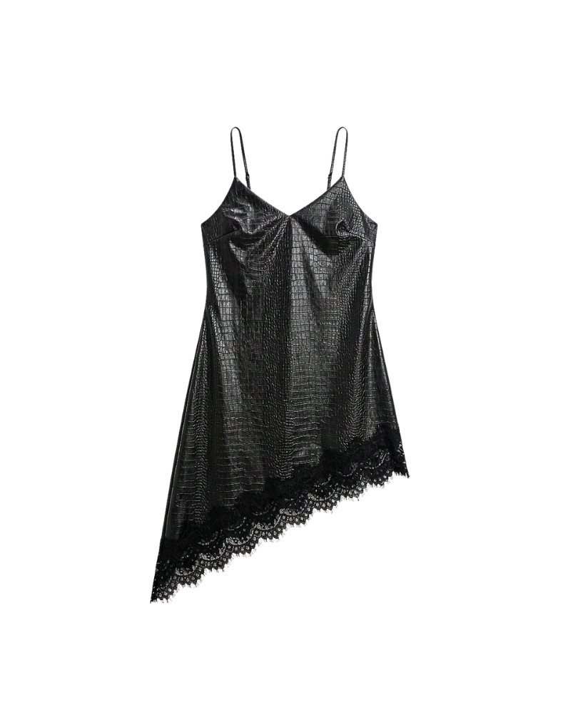 VESTITO NERO IN ECOPELLE E PIZZO SAN CROCODILE