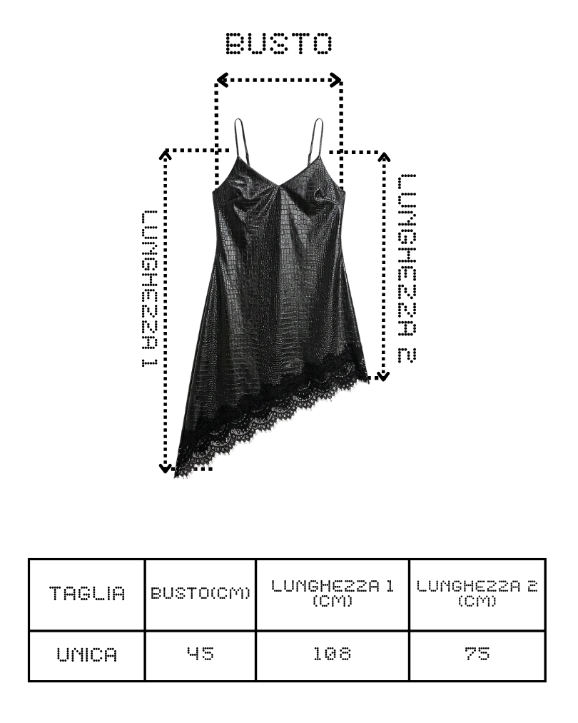VESTITO NERO IN ECOPELLE E PIZZO SAN CROCODILE