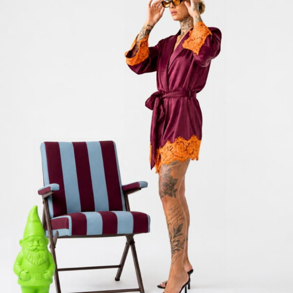VESTAGLIA A KIMONO BORDEAUX CON DETTAGLI IN PIZZO SAN KIMY