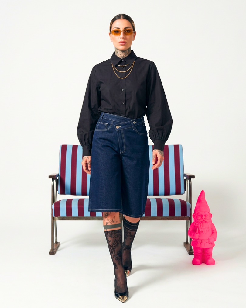 CAMICIA NERA CON MANICHE A SBUFFO SAN PUFF