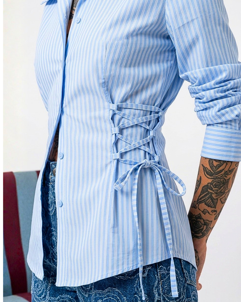 CAMICIA A RIGHE AZZURRE E BIANCHE SAN OFFICE-FATAL
